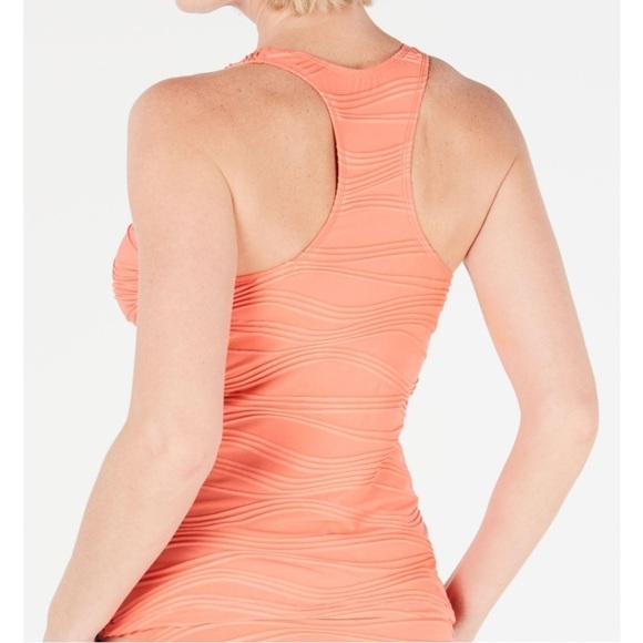 GO GOSSIP Coral Wavelength Textured Molded Tankini Swimsuit Top sz Medium Coral - Picture 2 of 16